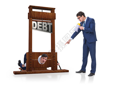 重债商业概念中的商务人士储蓄破产兴趣危机融资卡片债权人抵押经济金融断头台高清图片素材