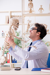 研究人类骨骼的疯狂教授研究员拥抱医师脊柱实验室讲师演讲学生学校身体科学的高清图片素材
