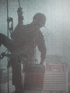 窗台办公大楼清洁人员图像的休光片建筑水器工人保险工作高楼窗户风险海绵玻璃背景图片