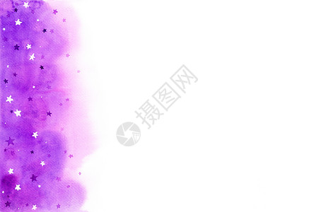水彩手绘星星云层概念中抽象的紫色背景 水彩画手绘插图墨水魅力白色墙纸星星天空框架多云刷子水彩背景