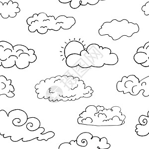 白色纸云朵矢量手工绘制了由不同云 草图组成的多面纸 收集在白色上孤立的矢量插图卡通片气泡气候空气蓝色蜡笔涂鸦天气预报网络背景