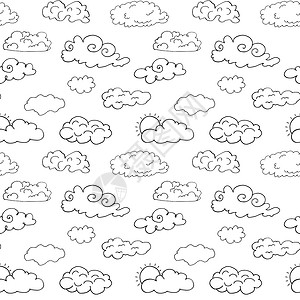 白色纸云朵矢量手工绘制了由不同云 草图组成的多面纸 收集在白色上孤立的矢量插图艺术网络预报卡通片气泡蒸汽收藏墨水风暴蓝色背景