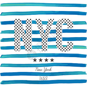 美国矢量图T 恤排版设计 纽约市印刷图形 排版矢量图 纽约标签或 T 恤印刷图形设计 徽章 贴花蓝色邮票旗帜插图球衣衬衫纺织品绘画衣服旅行背景