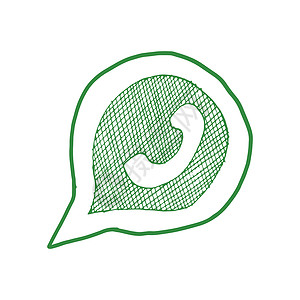 手机微信图标在语言泡沫手画图标中的绿色手机听筒 在白色背景中孤立的矢量插图技术界面徽章讨论手绘标识电话贴纸讲话按钮背景