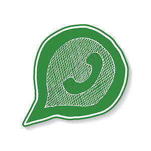 手机微信图标在语言泡沫手画图标中的绿色手机听筒 在白色背景中孤立的矢量插图按钮社区讲话电话拨号网站手绘怎么回事互联网讨论背景