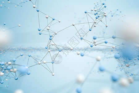蓝色几何生物学结构线和微粒 3D转化多边形三角形化学品药品技术原子宏观化学科学节点背景