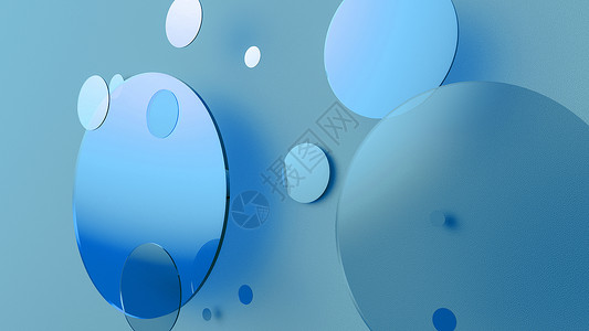 彩色背景上的蓝色金属和不透明圆圈和圆柱体 图形设计的抽象背景与透明玻璃形状 3d 渲染插图与灯光和阴影框架广告气泡艺术横幅墙纸几背景图片