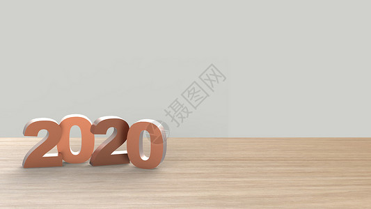 2020 年新年快乐 桌面上的金色粉红色粗体高清数字字母垂直于灰色光背景高清 模型 模板 带有文本复制空间的横幅 设计概念 3d背景图片