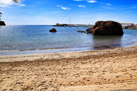 西班牙南部穆尔西亚市马扎龙的La Ermita海滩海藻冒险寂寞假期海浪生活太阳海岸线海洋海景背景图片