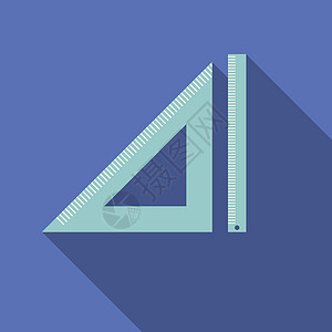 三角图标以长阴影显示三角和直对图标的现代矢量插图 设计平板设计办公室测量几何学工具教育建造科学统治者乐器绘画背景