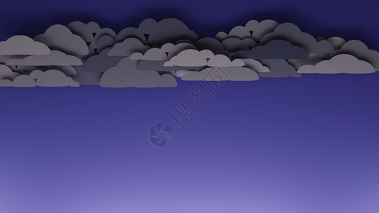 深紫色剪纸边框深紫色天空上的暴风云 设计数字渲染背景