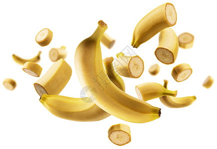 所有的SM白色背景上悬浮的香蕉片段背景