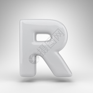 R字母白色背景上的大写字母 R 具有光滑表面的白色塑料 3D 字母背景