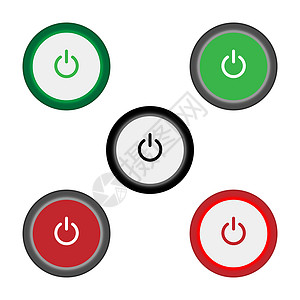 绿色按钮元素一组 5 个带有黑色背景的 On Off 滑块式电源按钮The Off 按钮包含在红色 黑色 绿色和白色圆圈图标中背景