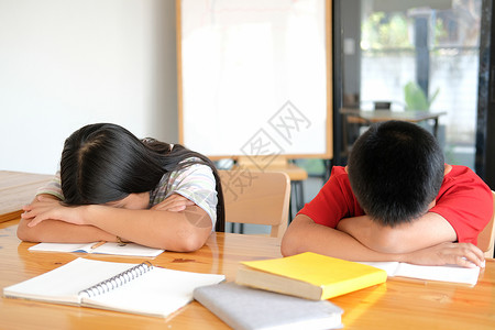 在图书馆深考后睡觉的已累累 精疲力竭的女学生学生睡眠学校考试教育学习女孩困高清图片素材