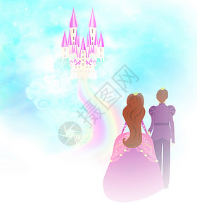 女孩公主梦美丽的城堡在云中 公主与王子背景