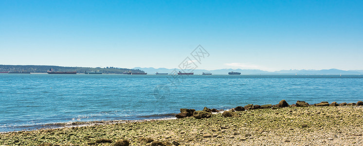 海运船只通过港口 从港口的船舶运输量高清图片