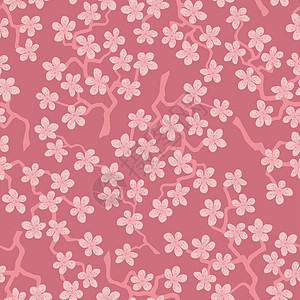 粉色花卉邀请函无缝模式 日本樱桃树枝开花 鲜花在马夫背景上粉红色的花朵丝绸绘画邀请函花卉樱花材料织物包装纸和服装饰品背景