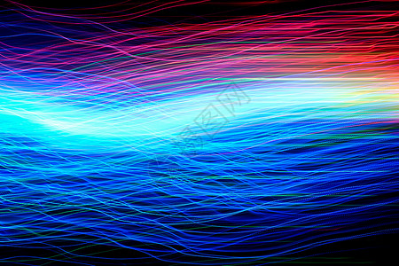 蓝色弧形光线深色背景上的抽象运动弧形灯时间辉光曲线速度力量流动墙纸蓝色光束纤维背景