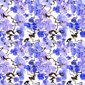 手绘蓝色花瓣水彩花树型墙纸树苗花园花序刷子绘画艺术罪恶卡片花瓣背景