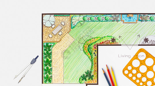 景观平面图建筑系学生设计项目后院花园和庭院计划背景