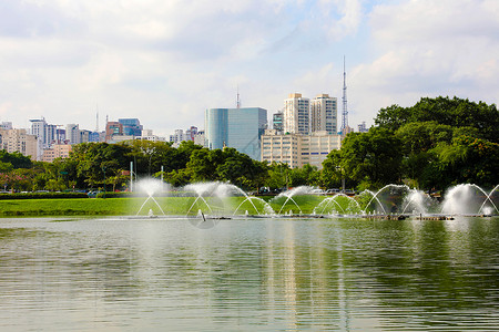 保罗惊人弗莱Ibirapuera公园与巴西圣保罗市景色的全景互联网横幅城市环境网络建筑学喷泉方尖碑建筑景观背景