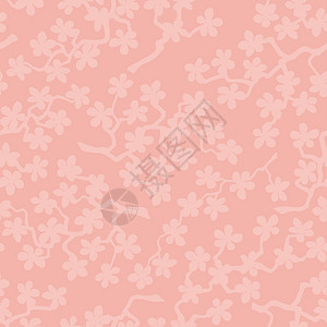 日本丝绸相思无缝图案与盛开的日本樱花枝条 用于织物 包装 壁纸 纺织品装饰 设计 邀请函 印刷品 礼品包装 制造 珊瑚背景上的粉红色花朵背景