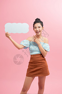 带框美丽素材带空信息框的有吸引力的亚洲女性气泡微笑女孩空白手指成人女士背景