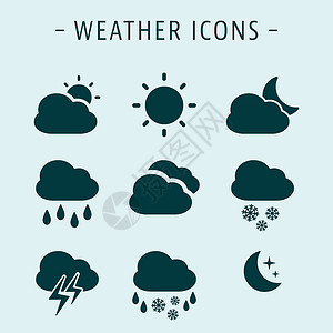 雷雨天气图标设置天气图标晴天雪花插图预报太阳网站雷雨闪电气象月亮背景