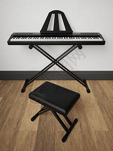 昵图钢琴素材金属支架上的 3d 电子钢琴表示背景