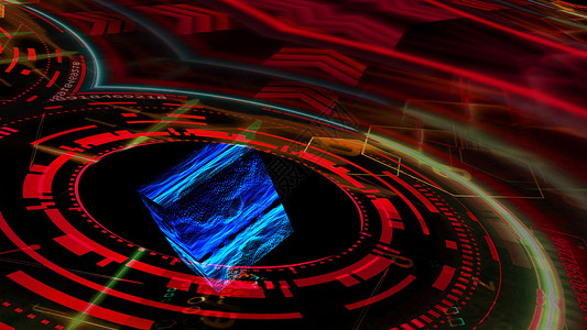 激光芯片具有数字立方体反射的量子未来派技术计算机推介会全息乐器仪表速度柜台原子人工智能动画片电压背景