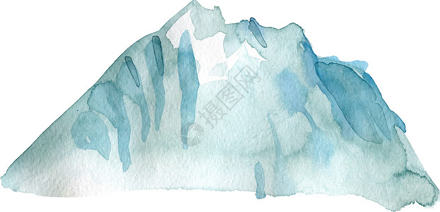 手绘蓝色天空极简风格的蓝山手绘墨水水彩绘画森林季节刷子岩石山脉插图顶峰荒野背景