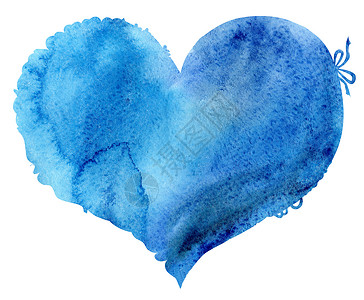 心的形状带蕾丝边的水彩蓝心假期庆典刷子白色绘画水彩画墙纸插图艺术卡片背景