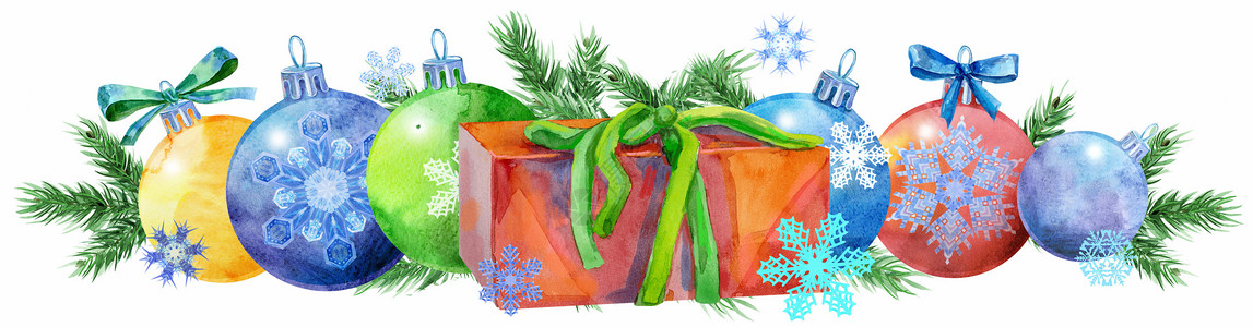 绿色丝带边框水彩圣诞树边框与礼物为您的 creativit玻璃绘画框架玩具节日季节蓝色边界涂鸦装饰背景
