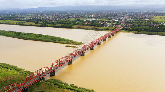延河飞越菲律宾卡加扬河的桥 空中观察基础设施建筑学鸟瞰图天线旅行交通沥青运输河岸路桥背景