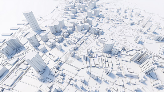 抽象城市模型3d 市中心白色商业 downtow摩天大楼艺术办公室中心房子反射城市景观渲染3d背景