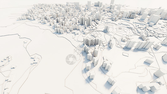抽象城市模型3d 市中心白色商业 downtow艺术技术天空反射办公室建筑学鸟瞰图渲染中心3d背景