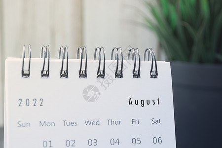2022年8月白银日历与陶工厂 新年概念教育日记植物办公室桌子营销商业会议日程假期天高清图片素材