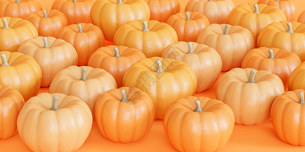 秋季假期或 sales3d rende 橙色背景中的南瓜背景图片