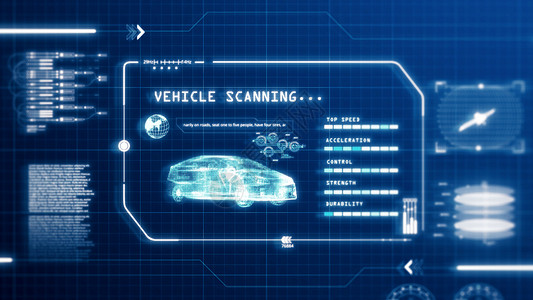 显示界面HUD 驾驶汽车速度用户界面计算机屏幕显示与像素背景 蓝色抽象数字转换全息图全息技术概念 科幻 3D插画渲染科学创新人工智能虚拟背景