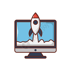 电脑火箭发射启动科学航班火箭概念电脑插图屏幕卡通片技术成功背景
