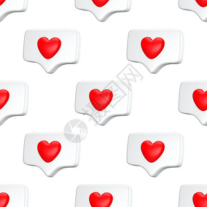 红色心脏图案无缝模式一个像带有心脏图标的社交媒体通知 最小概念社交媒体爱概念 3d 渲染营销按钮追随者柜台卡通片用户互联网技术邮政插图背景