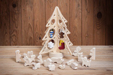 小圣诞树素材木制玩具动物玩物婴儿创造力孩子们幸福静物乐趣木材问候活动背景
