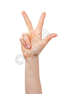 三手指素材女性手在白色背景上举三只手指手势展示女士皮肤手臂商业身体成人手腕女孩背景