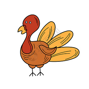火鸡元素手绘涂鸦可爱的土耳其图标 矢量图分离插图设计元素动物假期季节图标集收藏农场写意画背景