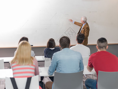 有一组学生在课堂上上课的教师药片专家老师教育女孩成人讨论女士技术学院背景图片