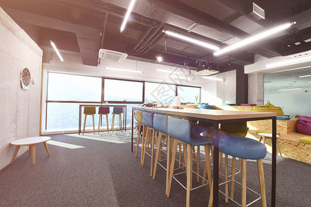 区域协调发展现代办公室的放松区公司职场建筑学组织晴天耀斑椅子电脑玻璃商业背景