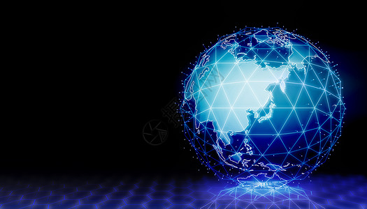 次元背景数字地球网络横幅全球网络 科技元技术创新数据世界行星金属全球化插图全世界全息背景