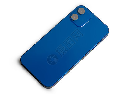 蓝型现代智能手机 灰色背景双镜头照相机商业镜片电话相机蓝色工具技术背景图片