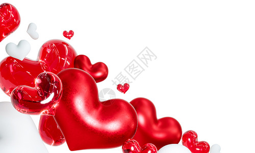 美丽的心在白色背景上 情人节快乐的情人节 3D发音购物卡片海报活动销售空气气泡红色邀请函广告背景图片